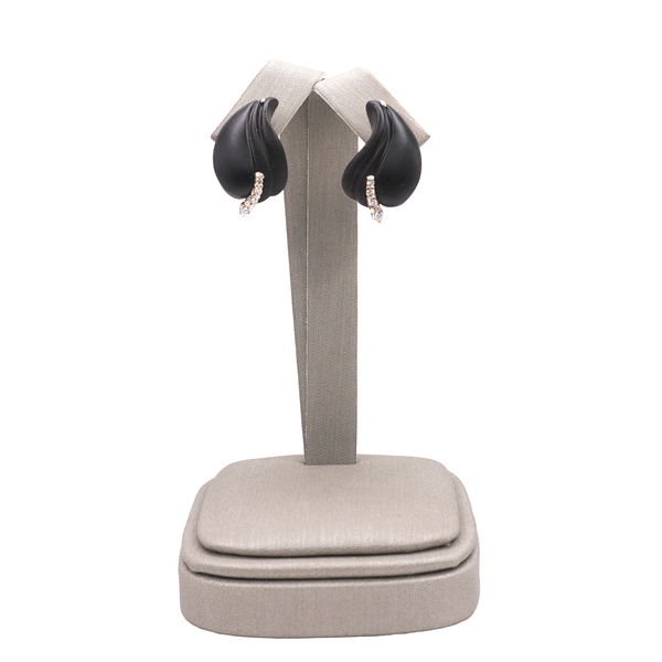 Carved Onyx and .16ctw Lab Grown Diamond Earrings- 14k White Gold Image 2 Lumina Gem Wilmington, NC