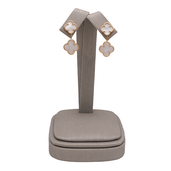 Mother of Pearl Double Quatrafoil Dangle Earrings- 14k Yellow Gold Lumina Gem Wilmington, NC