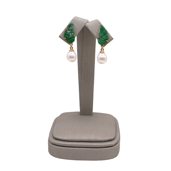 Jade and Pearl Dangle Earrings- 14k Yellow Gold Lumina Gem Wilmington, NC