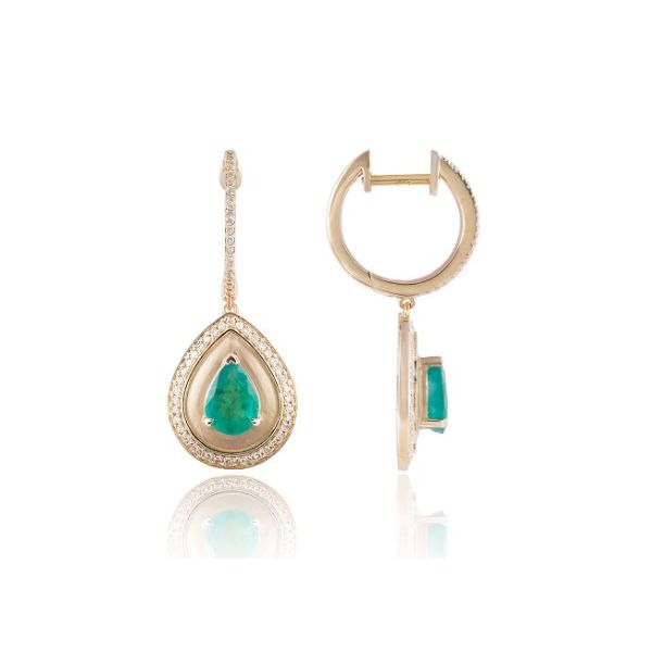 Luvente Emerald and Diamond Dangle Earrings- 14k Yellow Gold Lumina Gem Wilmington, NC