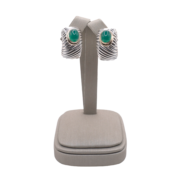 David Yurman Sterling Silver and Green Onyx Vintage Earrings with 14k Yellow Gold Accents Lumina Gem Wilmington, NC