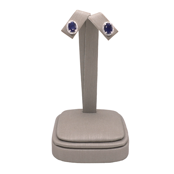 Oval Sapphire and Diamond Studs- 18k White Gold Lumina Gem Wilmington, NC