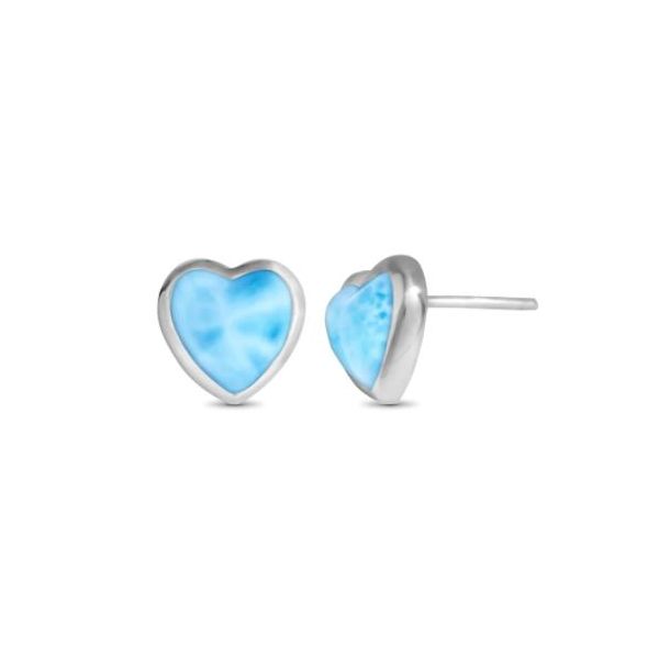 Marahlago Larimar Floating Heart Studs- Sterling Silver Lumina Gem Wilmington, NC