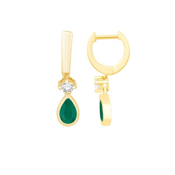 S. Kashi Emerald and Diamond Dangel Earrings- 14k Yellow Gold Lumina Gem Wilmington, NC