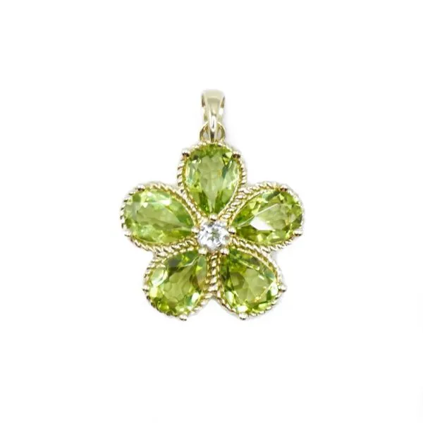 Peridot and White Topaz Flower Pendant  in 14k Yellow Gold Lumina Gem Wilmington, NC