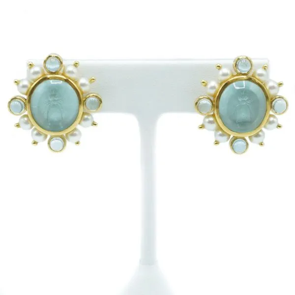 Elizabeth Locke Aqua Colored Venetian Glass Over Mother of Pearl Omega Back Earrings Lumina Gem Wilmington, NC