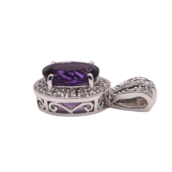 1.57 Amethyst and Diamond Pendant- 18k White Gold Image 2 Lumina Gem Wilmington, NC