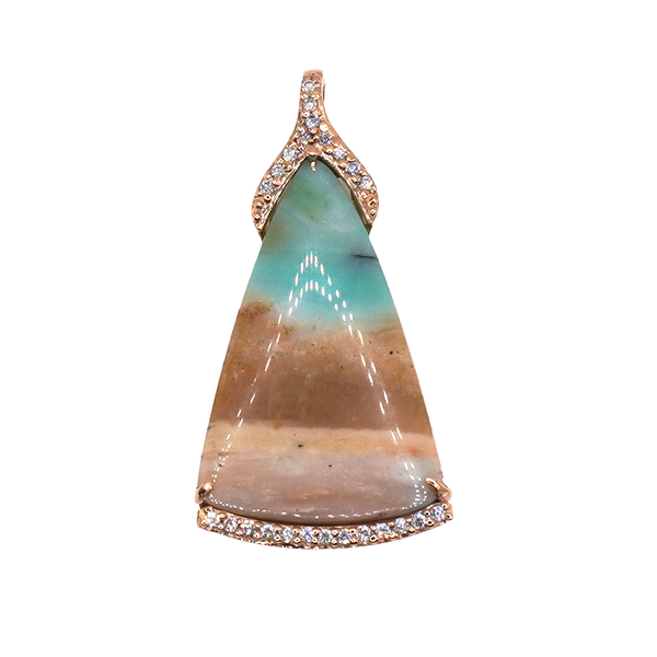 Frank Reubel Indo Opal and Diamond Pendant- 14k Yellow Gold Lumina Gem Wilmington, NC