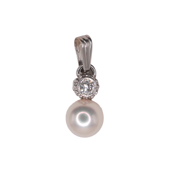 Pearl and Diamond Drop Pendant- 14k White Gold Lumina Gem Wilmington, NC