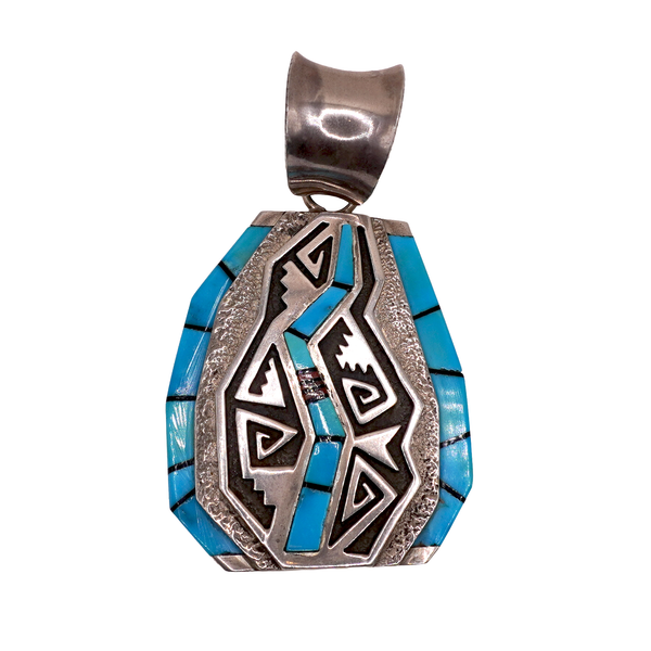 Vintage Sterling Silver Richard Begay Navajo Turquoise Coral Jet Inlay Pendant Lumina Gem Wilmington, NC