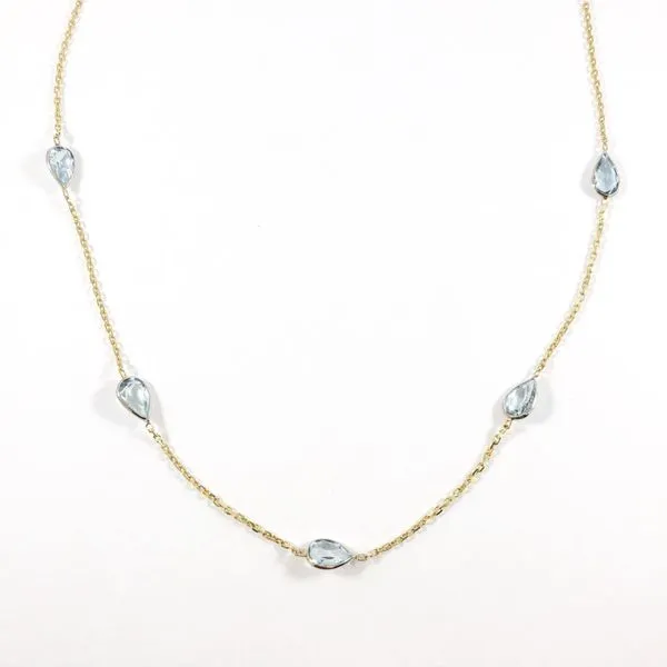 Pear Shaped Aquamarine 9 Station Necklace - 18