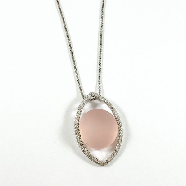 Pink Moonstone and Diamond Necklace - White Gold - 18