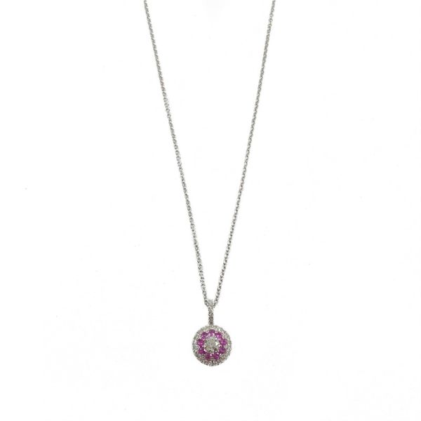 .30ctw Diamond and .21ctw Pink Sapphire Necklace - White Gold - 18