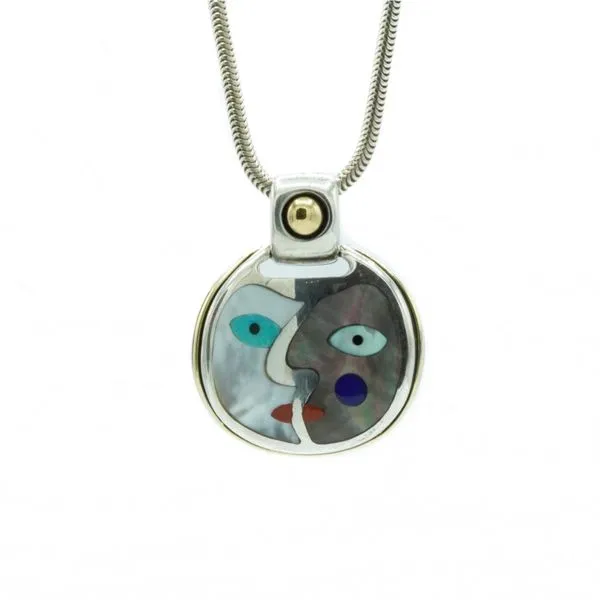 Eric Grossbardt Sterling Silver Necklace with Mother of Pearl Face - 16