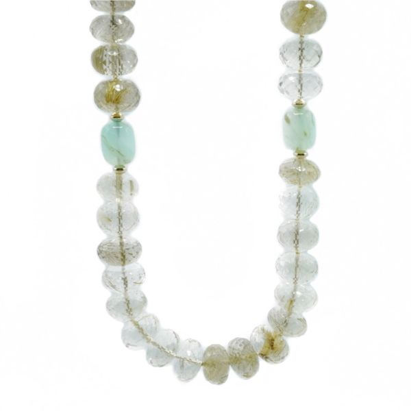 Rutilated Quartz and Chalcedony and Yellow Gold Necklace Made by Local Artist Katharyn Zava - 17