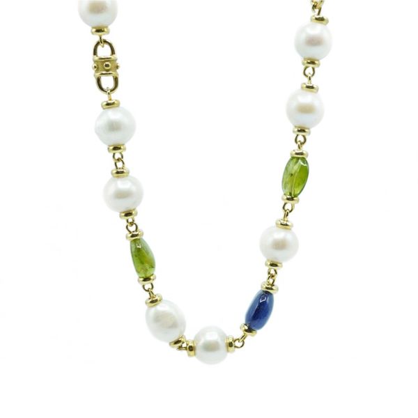 Mazz and Co. Peridot, Sapphire and Pearl necklace in Yellow Gold Lumina Gem Wilmington, NC