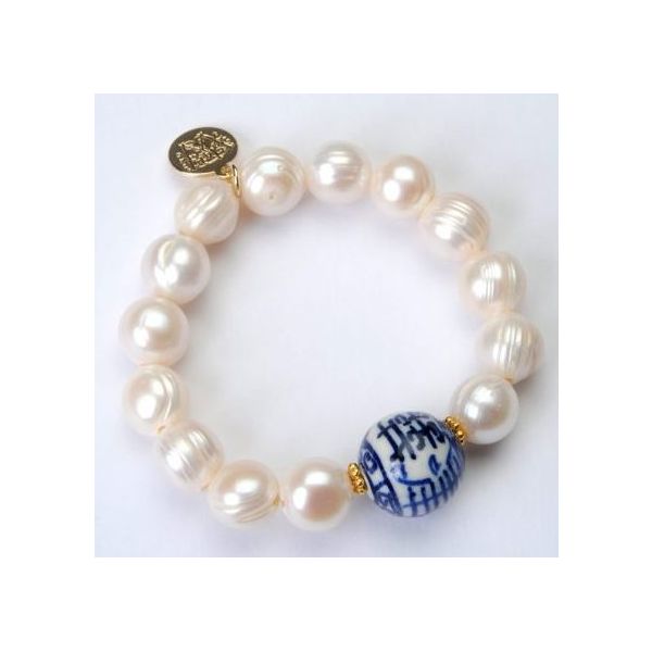 Wendy Perry Happiness White Pearl and Chinoiserie Bracelet Lumina Gem Wilmington, NC
