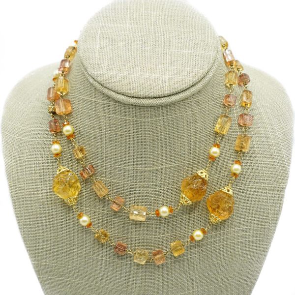 Judith Ripka Rough Citrine Necklace with Pearl and Tourmaline Accents - 34