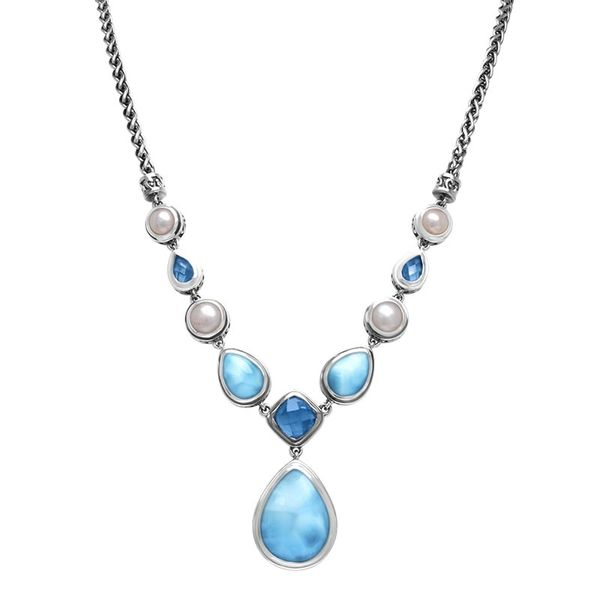 Marahlago Azure Larimar, Blue Topaz, and Pearl Necklace - 18
