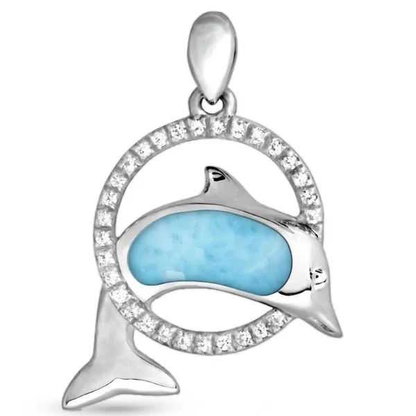 Marahlago Larimar and White Sapphire Dolphin Necklace Lumina Gem Wilmington, NC