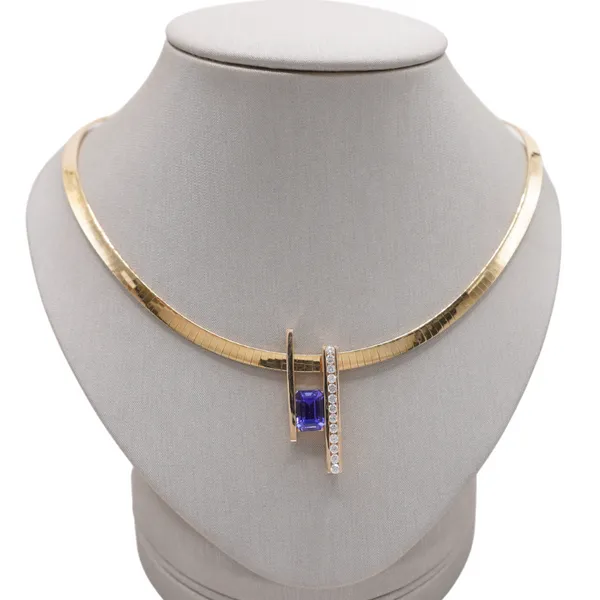 2.34ct Tanzanite and .48ctw Diamond Slide on a 14k Yellow Gold Omega Lumina Gem Hampstead, NC