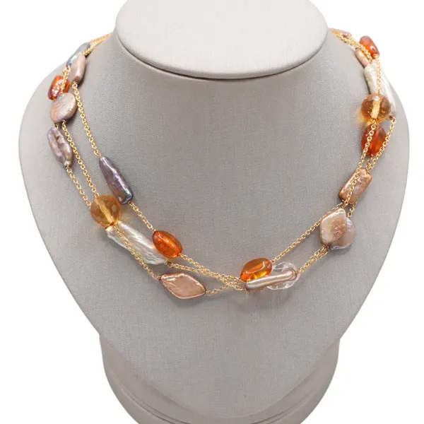 Multistone and 14k Yellow Gold Layered Station Necklace Lumina Gem Wilmington, NC