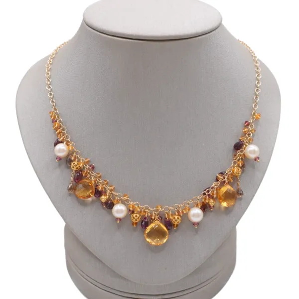Jeanne Johngren Citrine, Garnet, and Pearl Necklace Lumina Gem Hampstead, NC