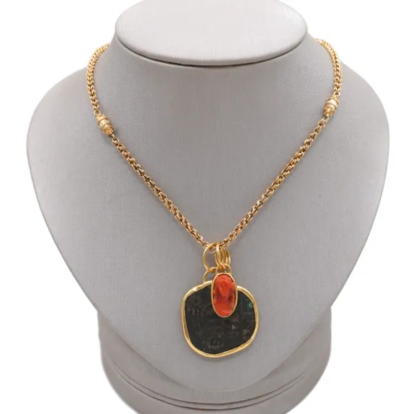 Eli Halili 22k Wrapped Byzantine Coin and Vintage Coral Cameo on an 18th Century Antique 22k Yellow Gold Chain Lumina Gem Hampstead, NC