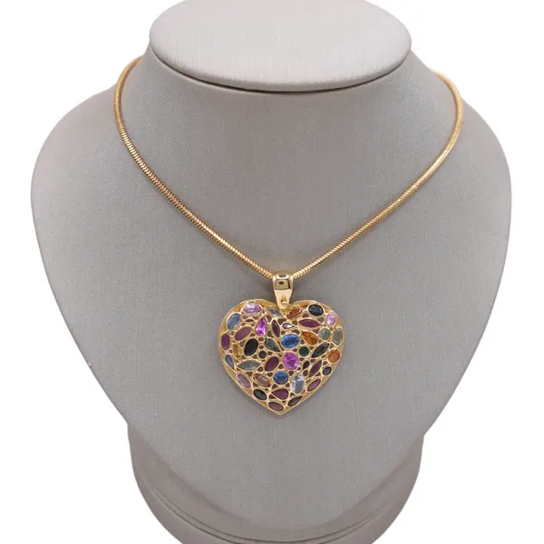 Multi Color Sapphire Heart Necklace in 18k Yellow Gold Lumina Gem Hampstead, NC