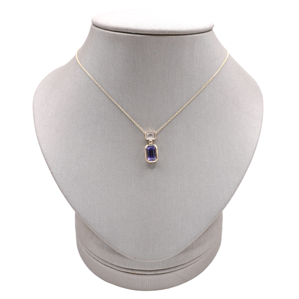 1.24ct Sapphire and .15ct Baguette Diamond Necklace- 14k Yellow Gold Lumina Gem Wilmington, NC