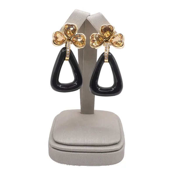 Citrine Clover Diamond and Onyx Doorknocker Earrings- 18k Yellow Gold Lumina Gem Hampstead, NC
