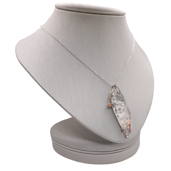 Quartz with Pyrite and color Sapphire Pendant and Chain Image 2 Lumina Gem Wilmington, NC