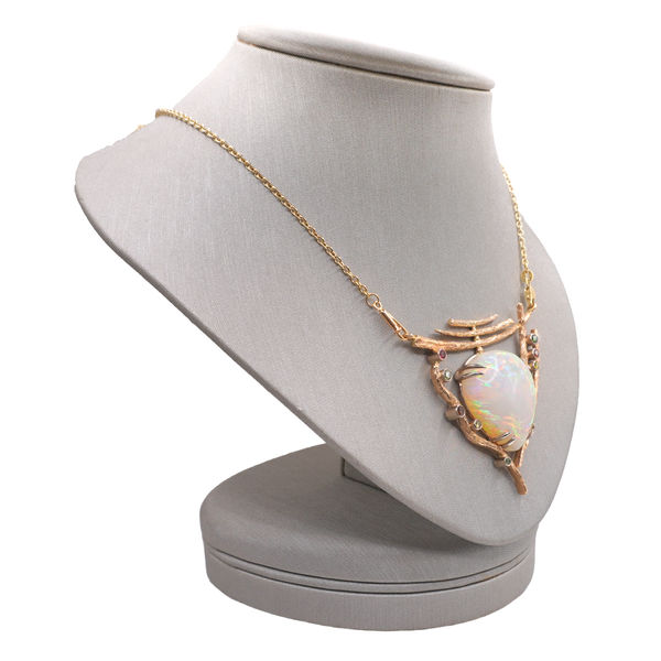 Ethiopian Opal Sappphire and Color Diamond Necklace- 14k Yellow Gold Image 2 Lumina Gem Wilmington, NC