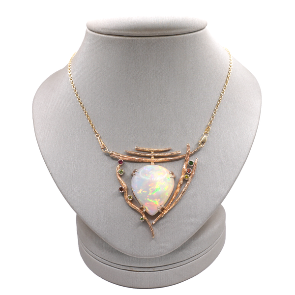 Ethiopian Opal Sappphire and Color Diamond Necklace- 14k Yellow Gold Lumina Gem Wilmington, NC