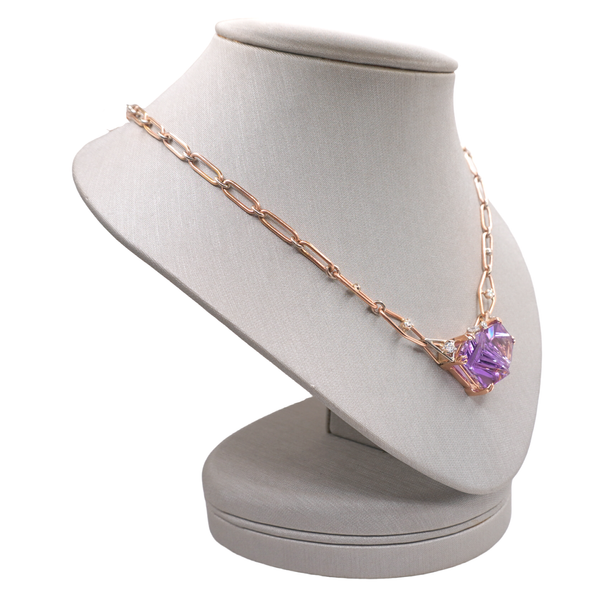 Fantasy Cut Amethyst and Diamond Necklace- 14k Rose Gold Image 2 Lumina Gem Wilmington, NC
