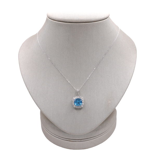 2.60ct Blue Topaz and .25ctw Diamond Pendant Necklace- 14k White Gold Lumina Gem Wilmington, NC