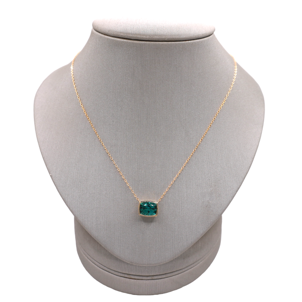 Green Tourmaline Bezel Set Necklace- 14k Yellow Gold Lumina Gem Wilmington, NC