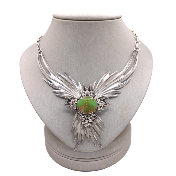 Signed Charles Johnson Sterling Silver and Turquoise Pheonix Necklace Lumina Gem Wilmington, NC