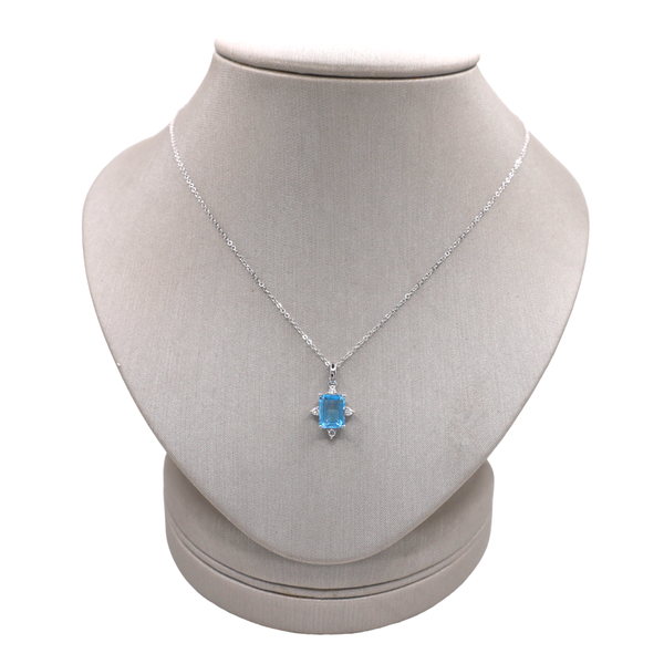 Luvente Blue Topaz and Diamond Necklace- 14k White Gold Lumina Gem Wilmington, NC