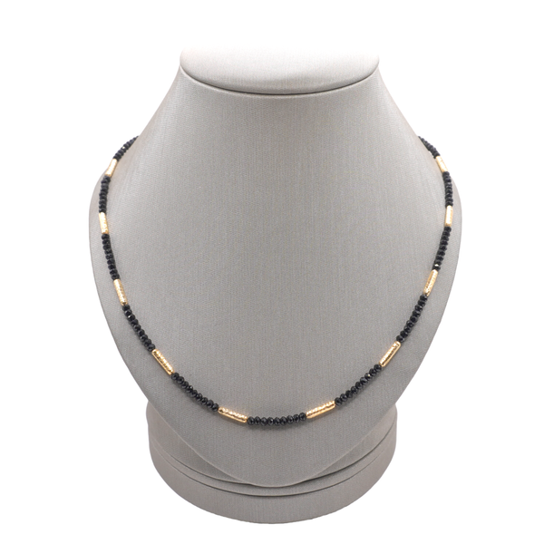 Marika Desert Gold Black Tourmaline and Gold Station Necklace Lumina Gem Wilmington, NC