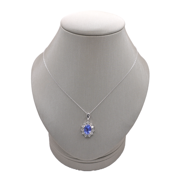 3.76 Oval Sapphire and Diamond Necklace- Platinum Lumina Gem Wilmington, NC