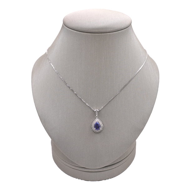 Pear Shaped Sapphire and Diamond Necklace- Platinum Lumina Gem Wilmington, NC