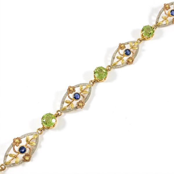 Peridot, Sapphire, and Tri Gold Bracelet Image 2 Lumina Gem Wilmington, NC