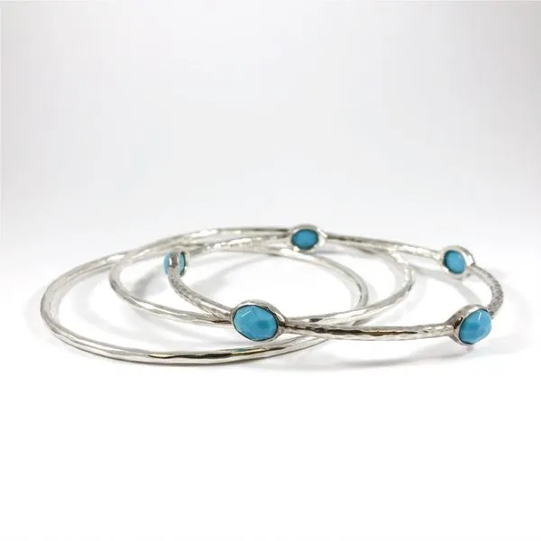 Ippolita Turquoise, Quartz, and Hammered Sterling Silver Bangles - Set of 3 Lumina Gem Wilmington, NC