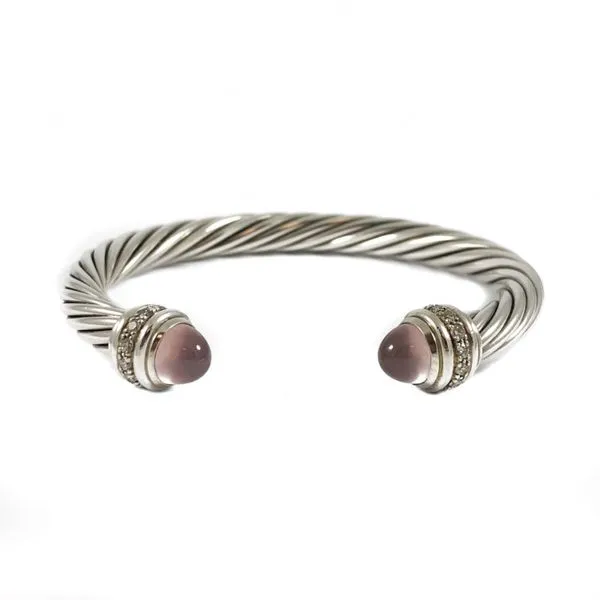 David Yurman 7mm Cuff with Rose Quartz and Diamond End Caps Lumina Gem Wilmington, NC