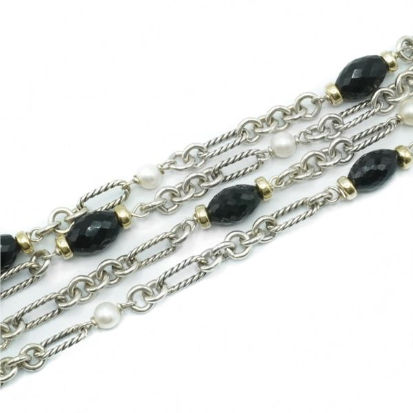 David Yurman Multi Strand Onyx and Pearl Bracelet - Sterling Silver & Yellow Gold - 7.5