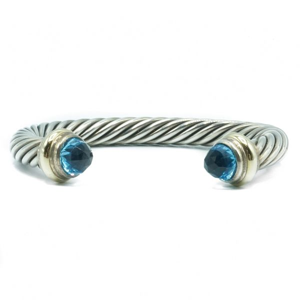 David Yurman 7mm Cable Cuff with Blue Topaz and Yellow Gold End Caps Lumina Gem Wilmington, NC