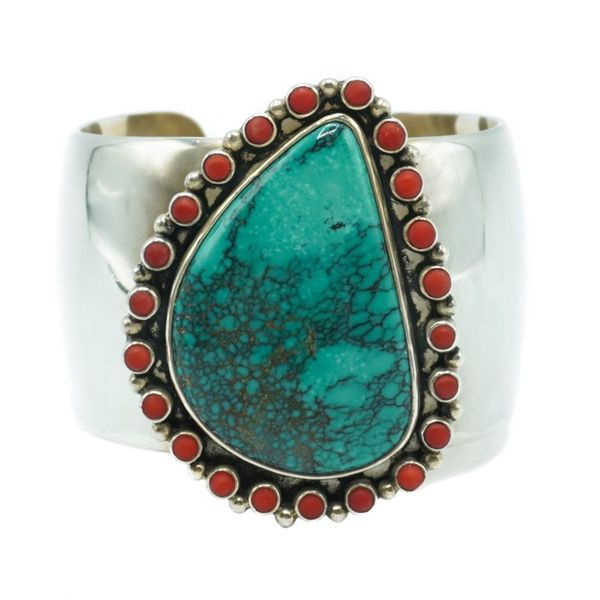 Turquoise and Coral Cuff in Sterling Silver Lumina Gem Wilmington, NC