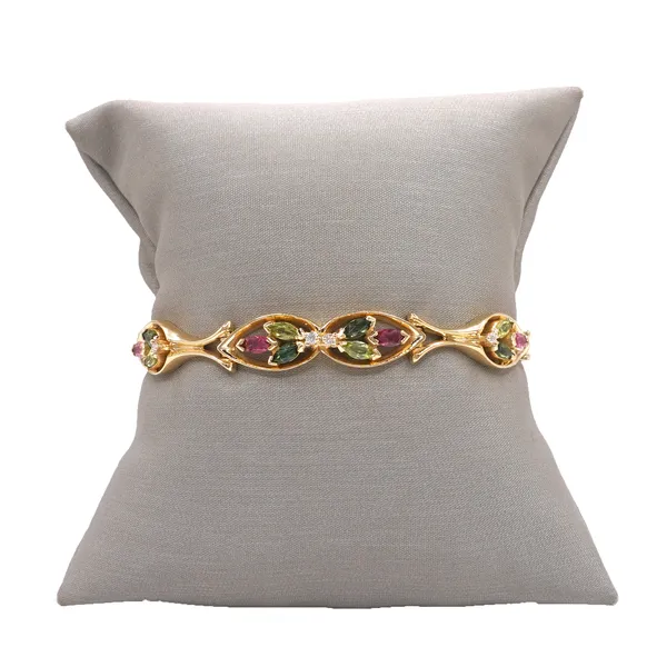 Pink and Green Tourmaline and Diamond Bracelet- 18k Yellow Gold Lumina Gem Hampstead, NC