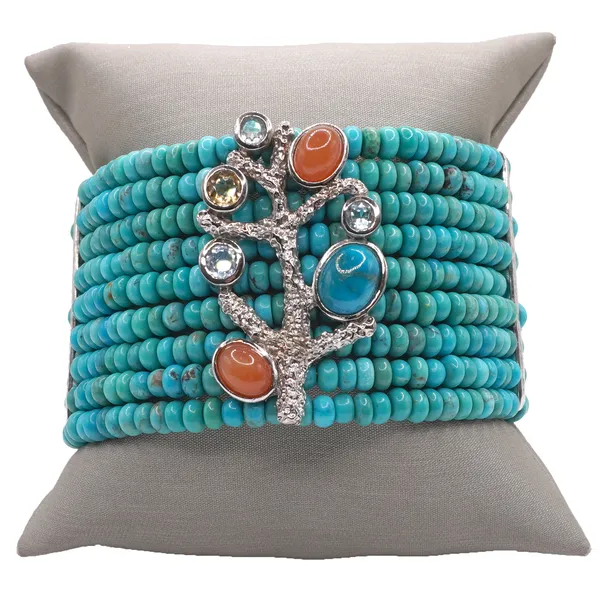 Turquoise Beaded Cuff with Citrine, Moonstone, Blue Topaz Accents- Sterling Silver Lumina Gem Hampstead, NC